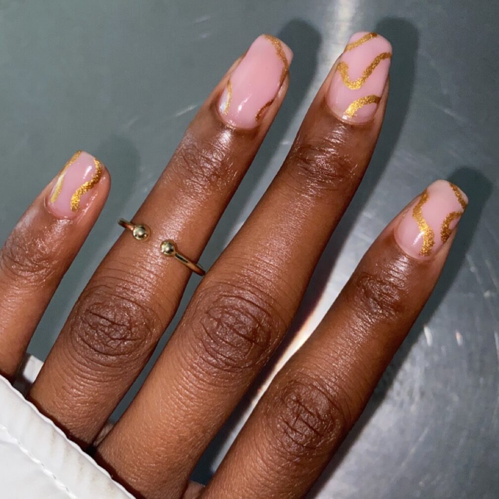 Nude and gold nails. Nude nail designs.