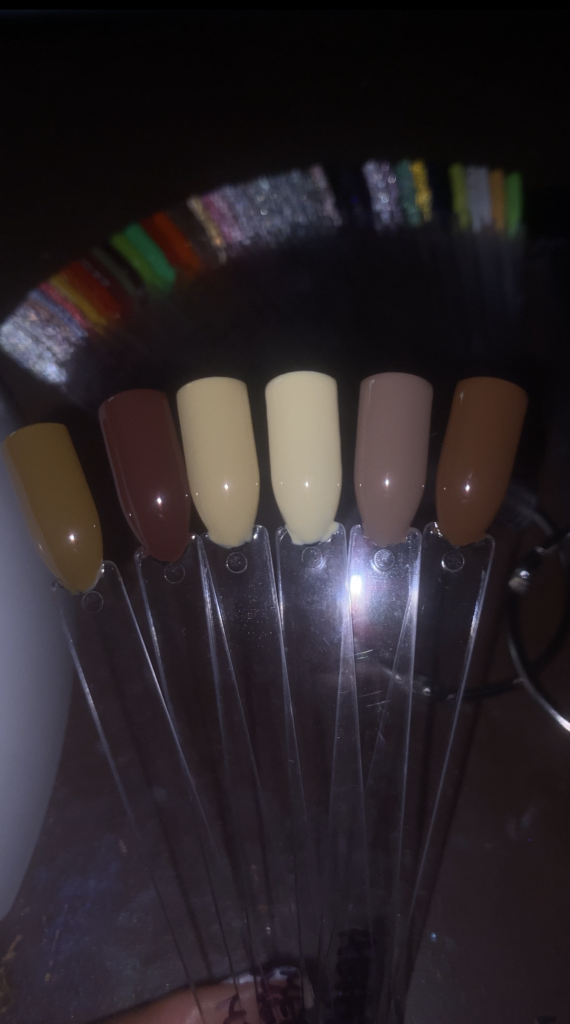 Neutral and nude gel nail polish swatches. Brown nude nail polish