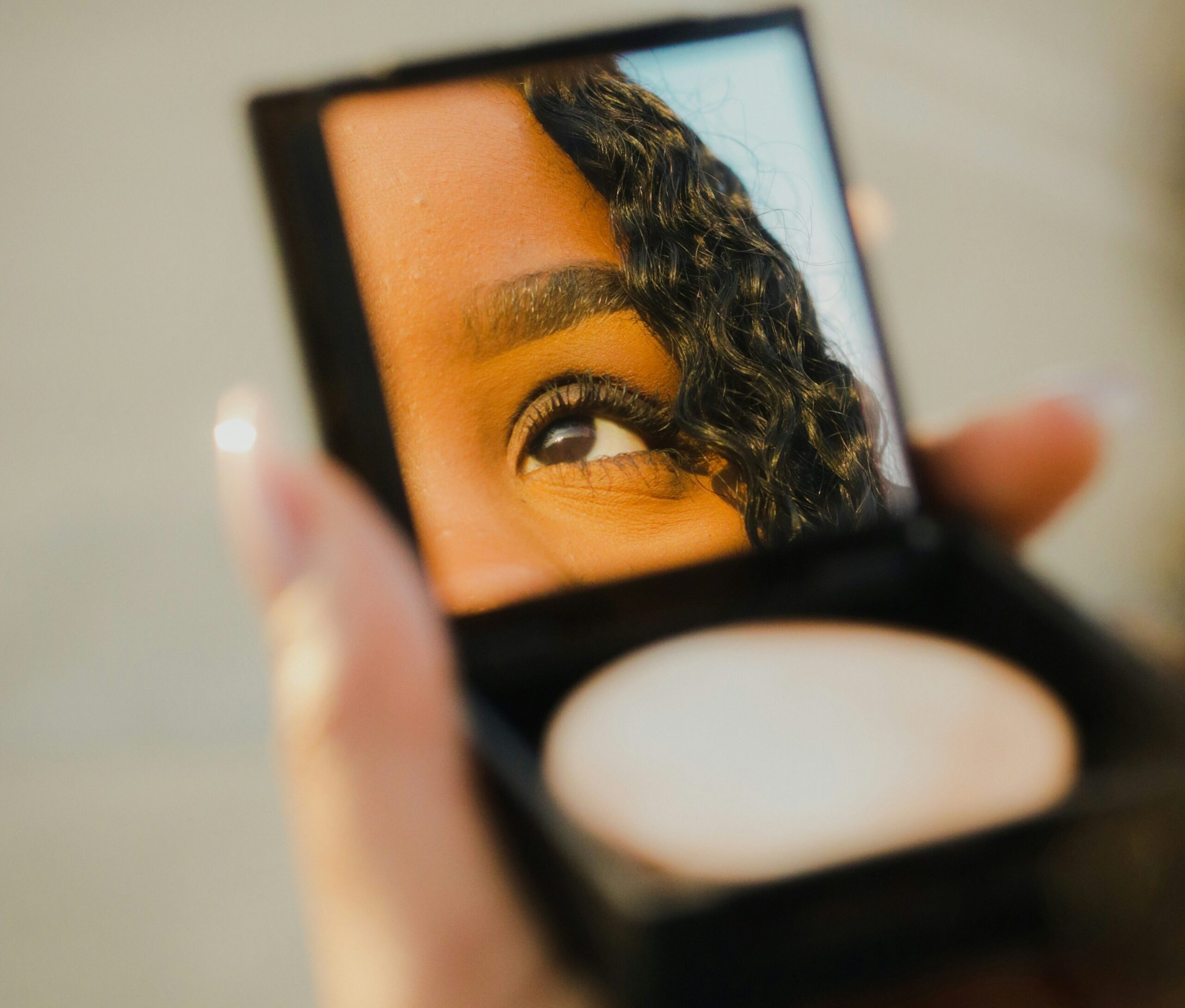 Natural makeup look for beginner makeup kit. Black girl doing makeup