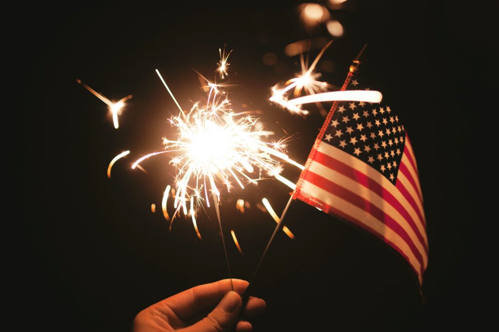 4th of July party ideas. American flag and sparkler for 4th of July
